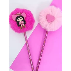 02 Lapis Pompom lápis de escrever duas peças aplique boiadeira papelaria material escolar menina presente