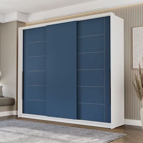 Guarda Roupa 3 Portas de Correr 4 Gavetas Lisboa Branco/Azul