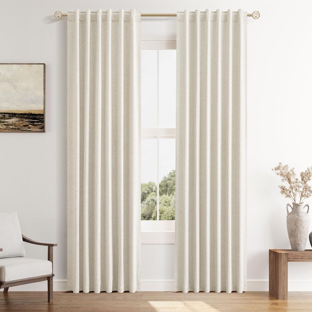 Cortinas Guken Beige Cream Linen Blackout 107x213cm Sala de estar