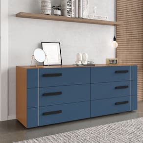 Cômoda 6 Gavetas Lisboa Politorno Móveis Freijó/Azul
