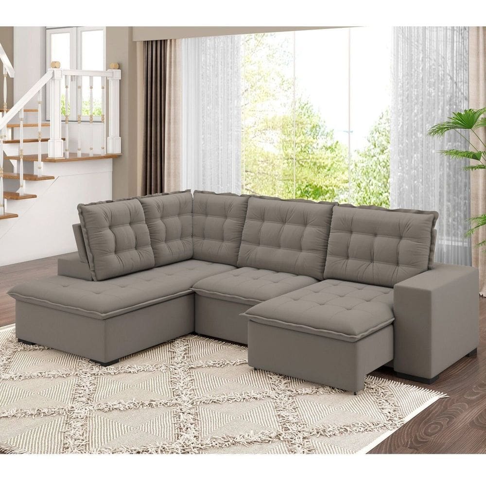 Sofá Canto Retrátil e Reclinável Belluno Tamanho 310cm X 220cm Bege