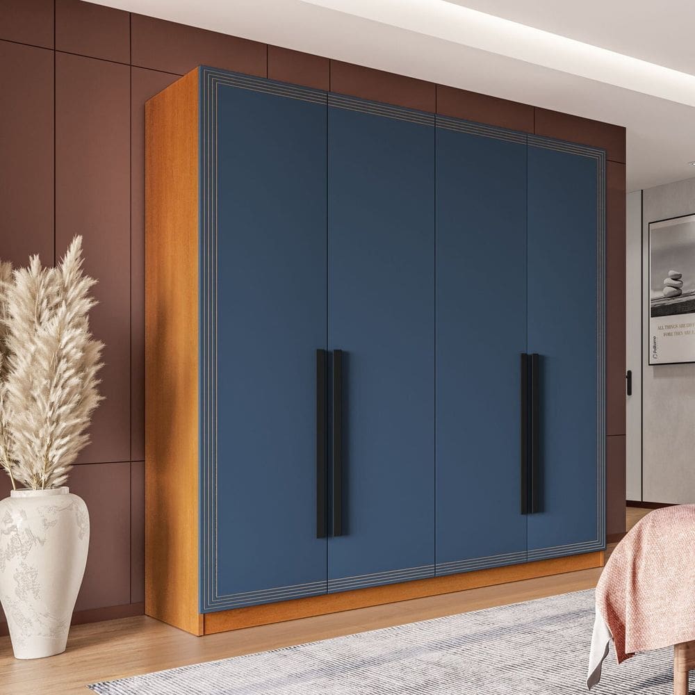 Guarda Roupa 4 Portas 4 Gavetas Móveis Valência Freijó/Azul