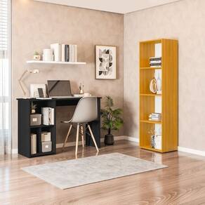 Conjunto com 1 Mesa Escrivaninha 3 Nichos Veneta e 1 Estante Livreiro 4 Nichos Calum Preto/Freijó
