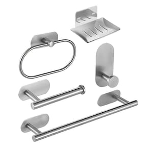 Kit Acessórios Banheiro Inox Autoadesivo Com 5 Peças Suporte