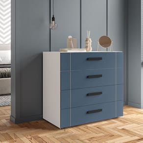 Cômoda 4 Gavetas Lisboa Politorno Móveis Branco/Azul