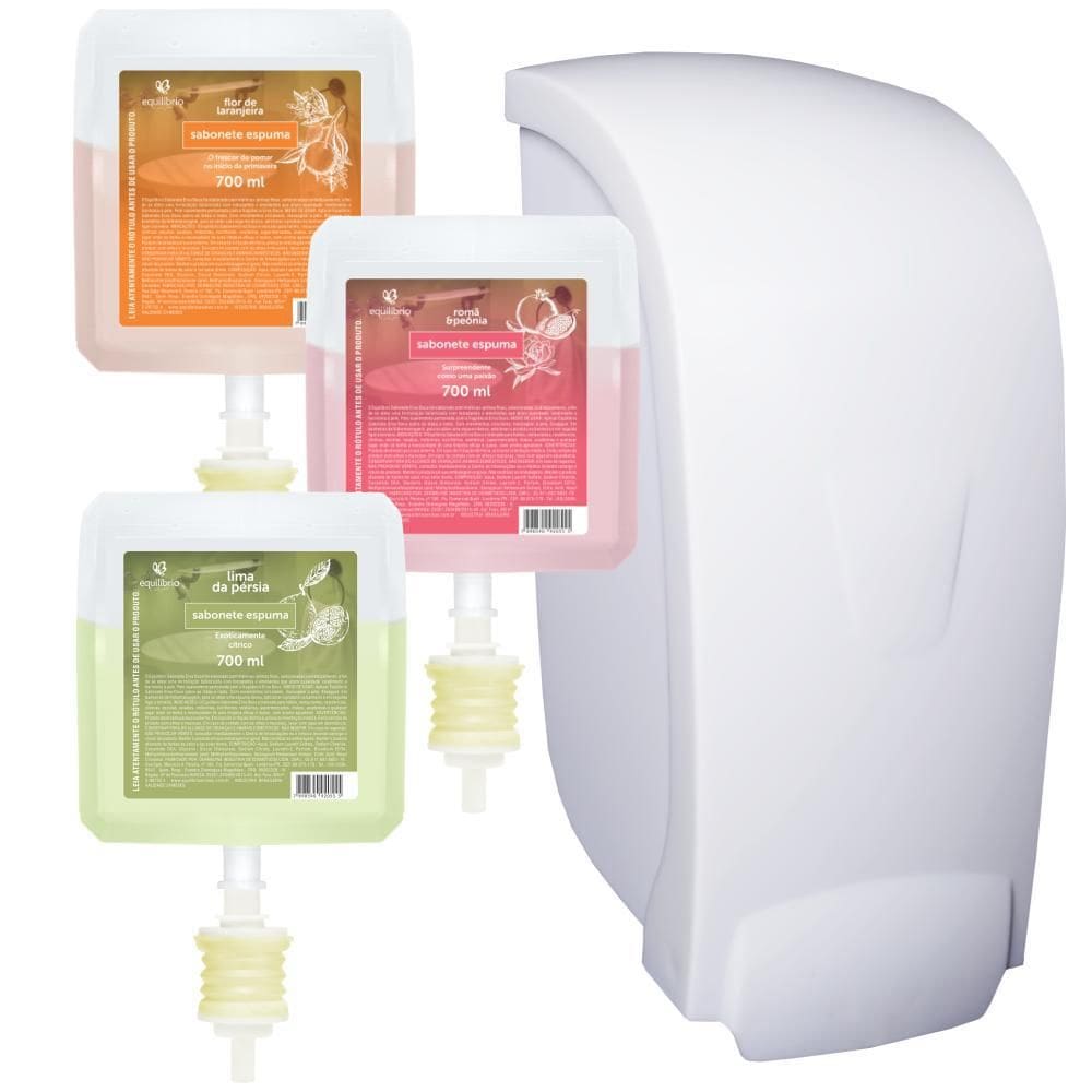Kit 3X Sabonete Espuma Refil + Saboneteira Branca