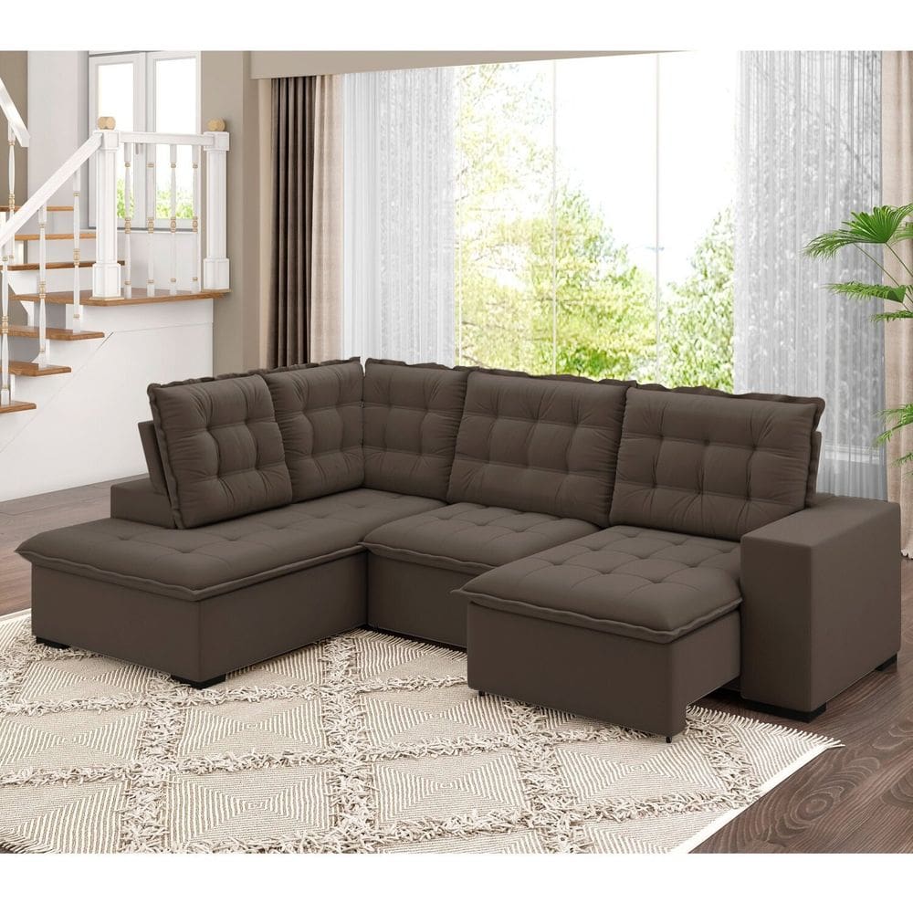 Sofá Canto Retrátil e Reclinável Belluno Tamanho 310cm X 220cm Marrom