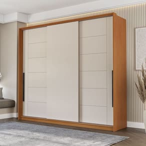 Guarda Roupa 3 Portas de Correr 4 Gavetas Lisboa Freijo/Creme