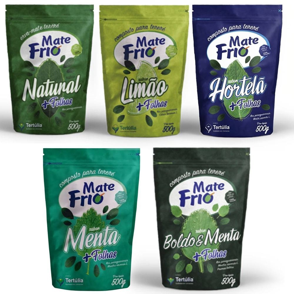 Erva Mate Tereré Frio Natural, Limão, Boldo, Menta e Hortelã Kit 5