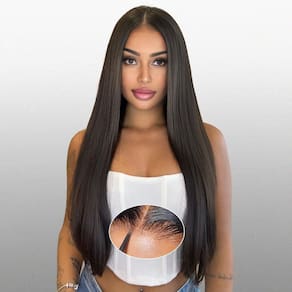 Perucas ZHENGON, cabelo humano sem cola, reto, 22", renda frontal