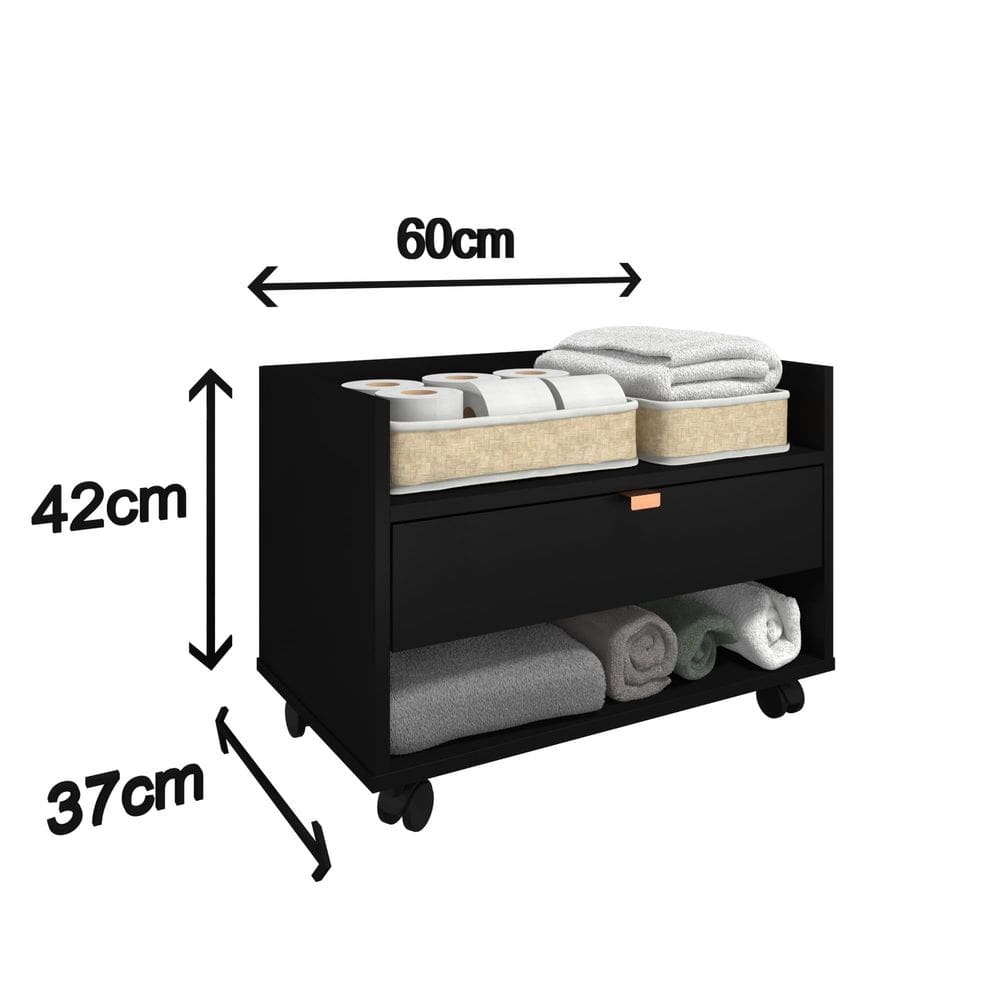 Gabinete Armário Banheiro 60Cm Madeira Rodinhas Gaveta Nicho