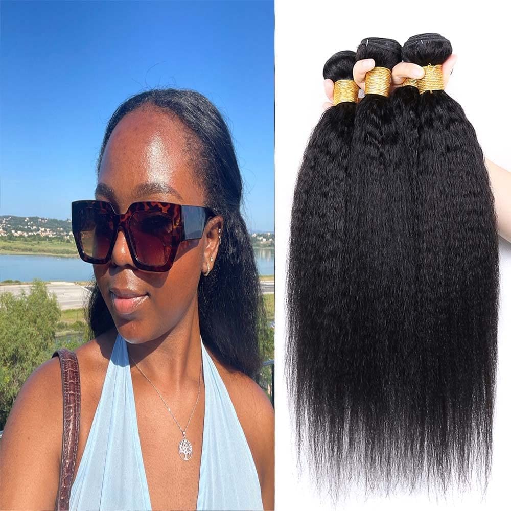 Extensões de cabelo Yuksoocosh Color 1B Kinky Straight 14-18cm