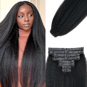 Extensões de cabelo Pobokix Seamless Kinky Straight 120 g 14 polegadas