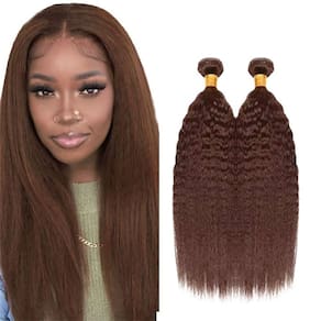 #4 Pacotes de cabelo humano reto crespo castanho chocolate 70-75cm