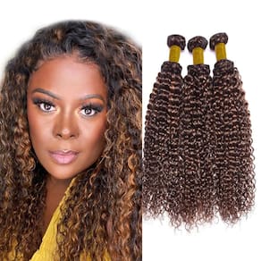Pacotes de cabelo Lukcttr Highlight 1B/30 Brown Curly 45-55cm