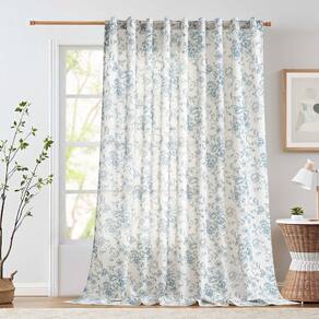 Cortina Jinchan Linen Floral 274x244cm para porta de pátio azul