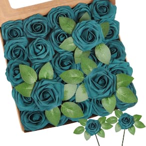 Flores artificiais YEEFLORA Dark Teal Artificial Rose x100