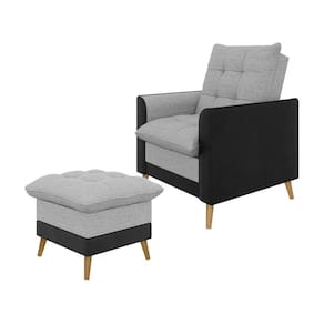Poltrona York c/ Puff em Linho com Detalhes Courino Just Time
