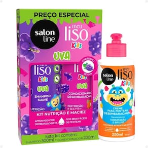 Kit Salon Line Meu Liso Kids: Shampoo 300ml e Condicionador 200ml Uva + Creme Para Pentear 250ml