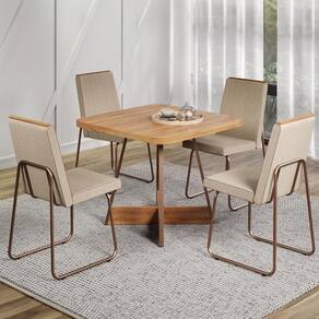 Conjunto Sala de Jantar 4 Cadeiras Belluno Carraro Nogal e Rosê