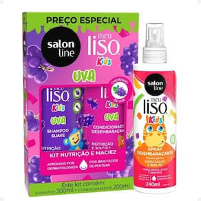 Kit Salon Line Meu Liso Kids: Shampoo 300ml e Condicionador 200ml Uva + Spray Desembaraçante 250ml