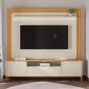 Estante para Tv até 70 Polegadas com Led Pés em Madeira Maciça TAUARI/OFF WHITE FOSCO