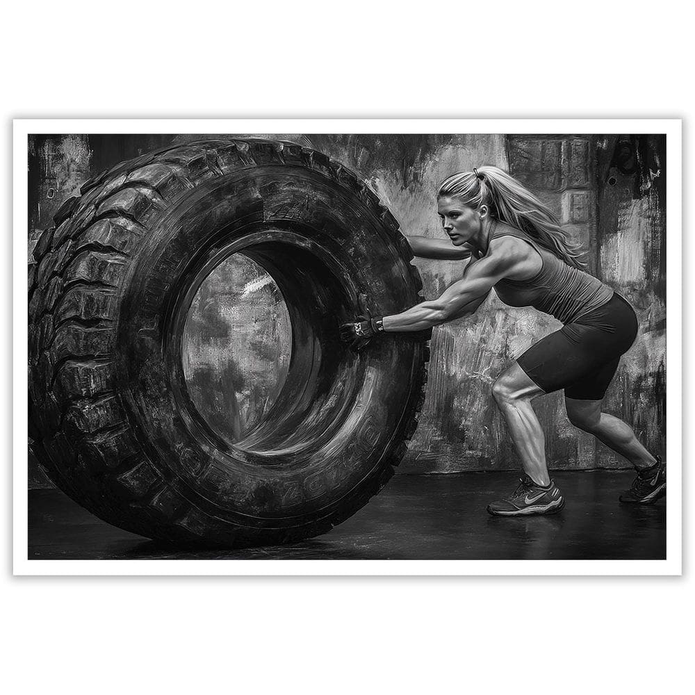 Pôster de arte de parede Motivação de treino para mulheres em preto e branco
