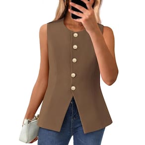 Colete BTFBM Summer Blazer sem mangas para mulheres Coffee XS