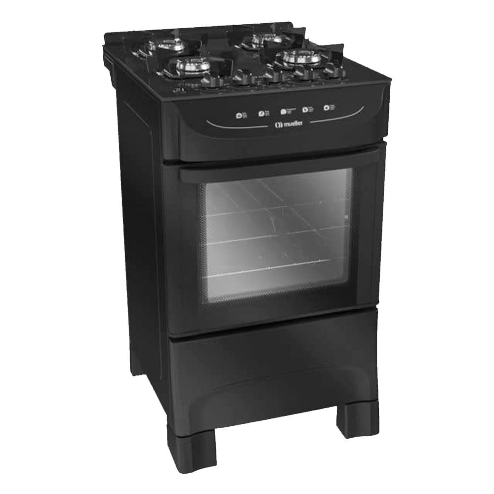 Fogão a Gas Mueller MFV4BB 4 Bocas Mesa de Vidro Preto Fosco-Bivolt