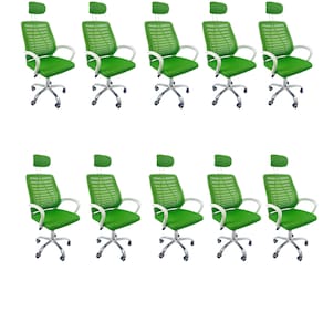 Kit 10 Cadeiras Escritório Diretor Oficial Tela Mesh apoio Nuca Verde Branco