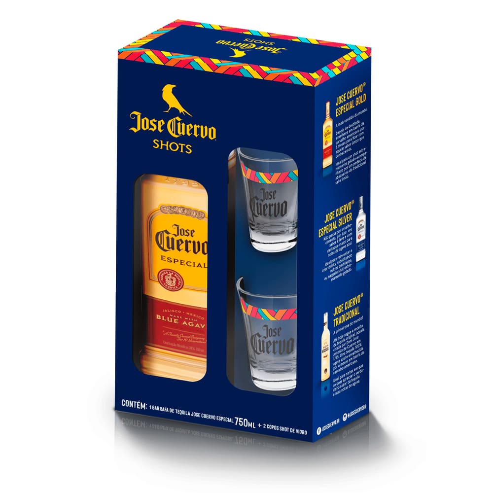 Kit Tequila José Cuervo Reposado 750ml + 2 Copos de Shot