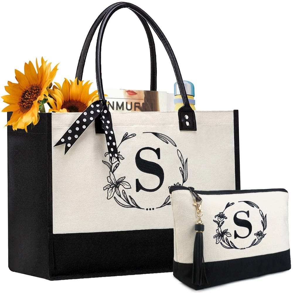 Sacola BeeGreen Initial Monogram para mulheres de lona grande