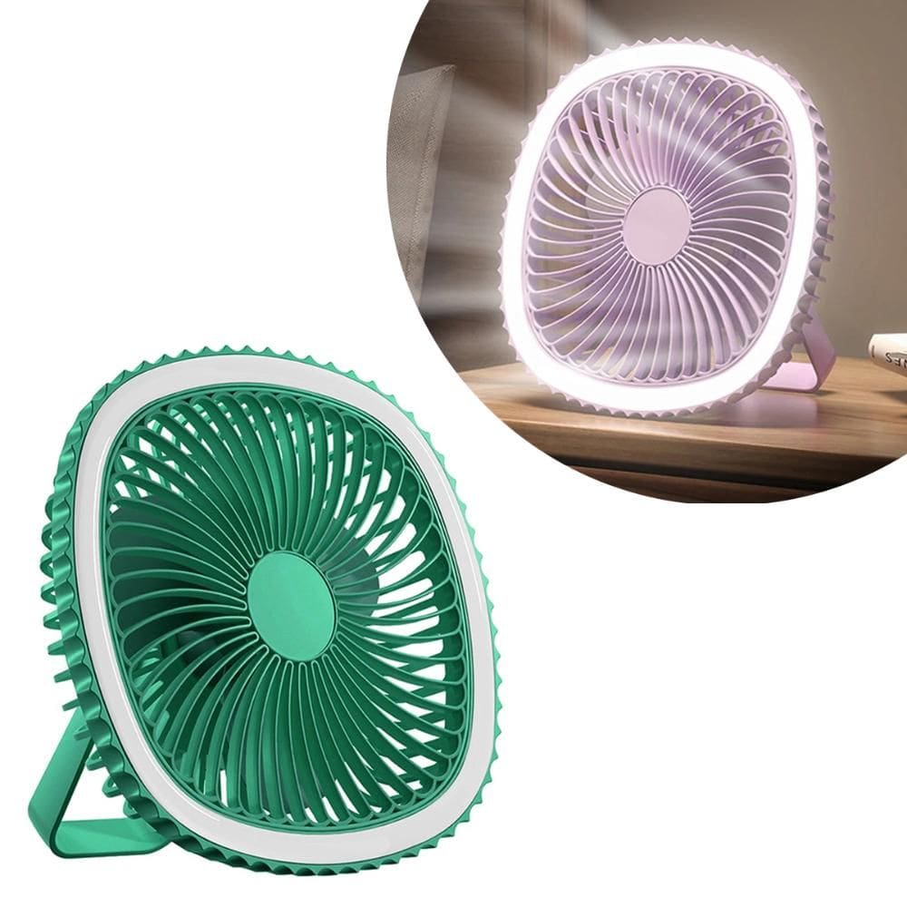 Mini Ventilador Mesa Luz Ring Light Usb Portátil Cor:verde [F102]