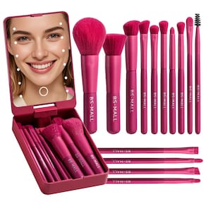 Conjunto de pincéis de maquiagem BS-MALL Travel com espelho de luz LED 14 unidades