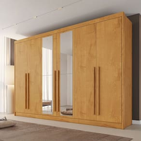 Guarda-Roupa Casal Alba Plus 6 Portas 4 Gavetas 100% Mdf com Espelho Peroba - Mademarques