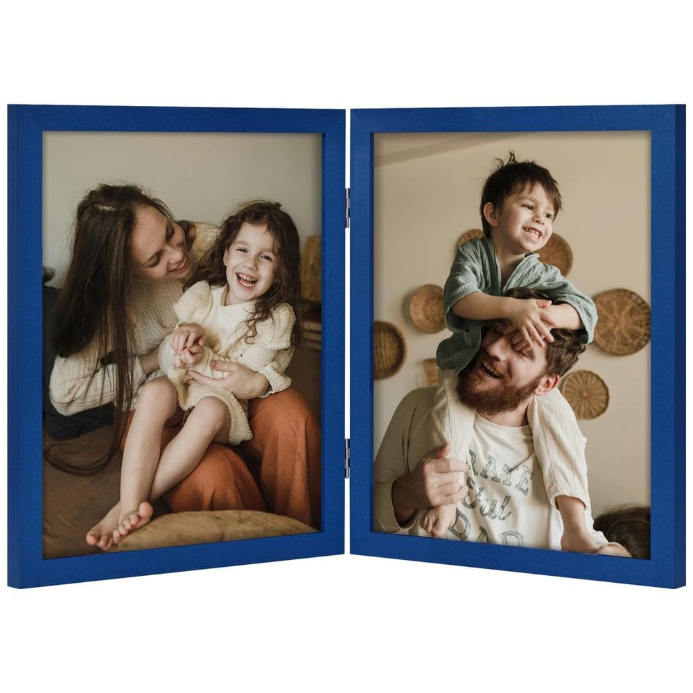 Porta-retratos DecoruHome Double 20x25cm Vertical Azul Madeira
