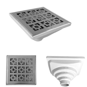 Ralo Inox 304 modelo 15x15 Dubai com Tela e Coletor Branco Saída Adapt de 40mm até 100mm