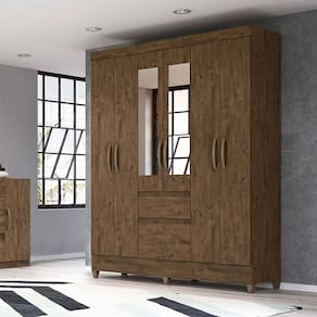 Guarda Roupa Casal Ambiente New Cuba 6 Portas Castanho Wood com Espelho - Moval