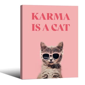 Arte de parede em tela Podafu Trendy Pink Cat Karma Is A Cat 20x25cm