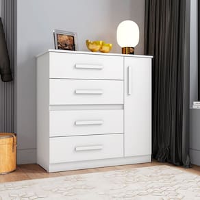Cômoda Luxo Reforçada 4 Gavetas 1 Porta Victoria - Branco
