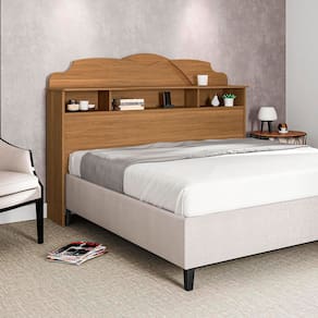 Cabeceira Casal Premium Cama Box 1,40m com Nicho Cristal - Amêndoa