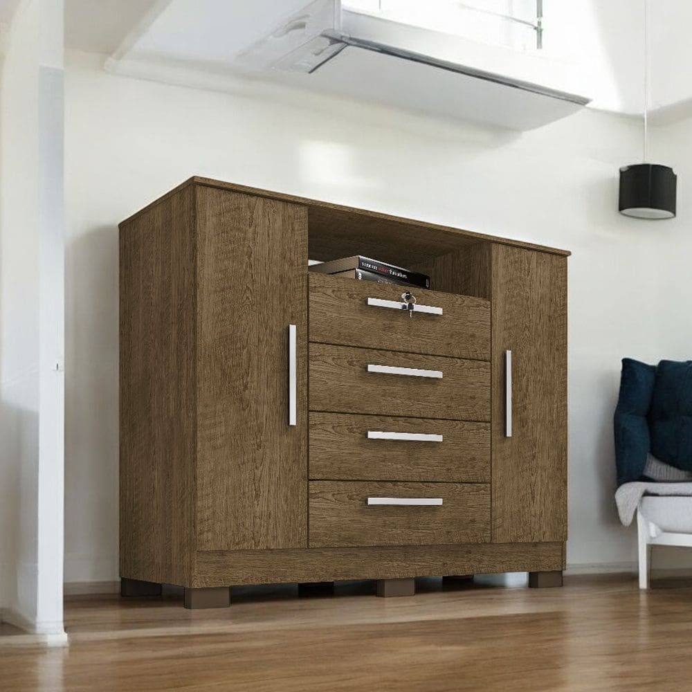 Cômoda Reforçada London Luxo 2 Portas e 4 Gavetas Malbec