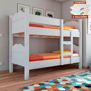 Beliche Reforçada Multifuncional Que Vira 2 Camas Madrid com Grades de Proteção Branco 2 Colchoes