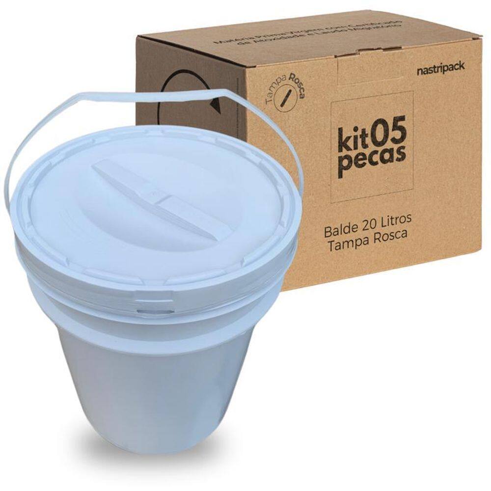 Balde Para Esfregão Alça Plástica E Tampa Rosca - Kit 5 Pçs