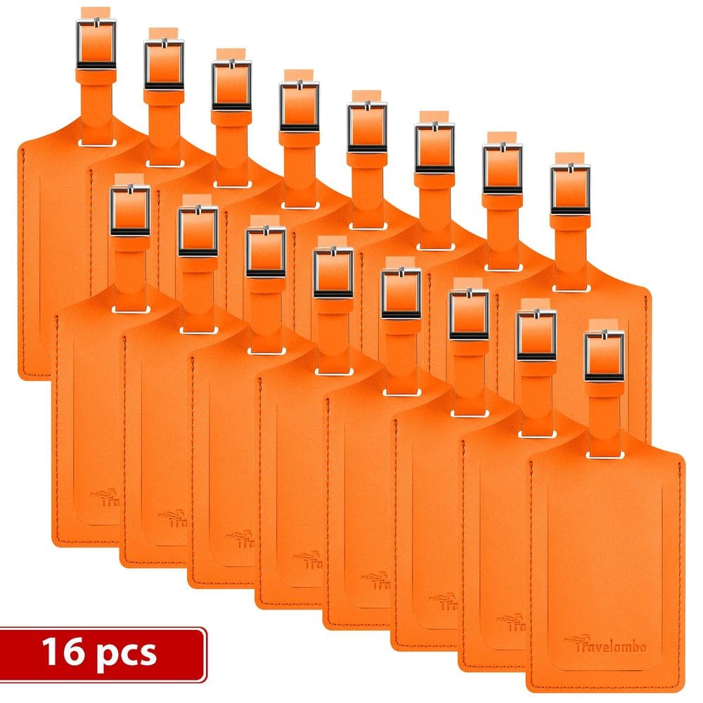 Etiquetas de bagagem Travelambo Faux Leather Privacy, pacote com 16 unidades, laranja