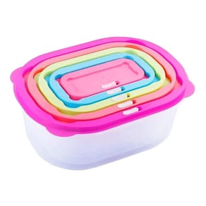 Kit Potes De Plástico Com Tampas Coloridas 5 Unidades