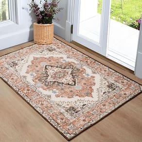 Tapete Area Noahas Front Door Mat 2x3 laranja vintage lavável