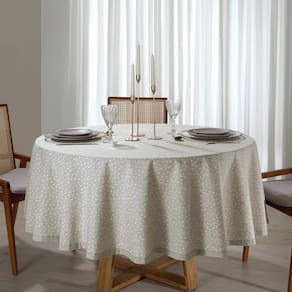 Toalha Mesa Redonda Döhler Clean Linhares Paloma Bege 8 Lugares