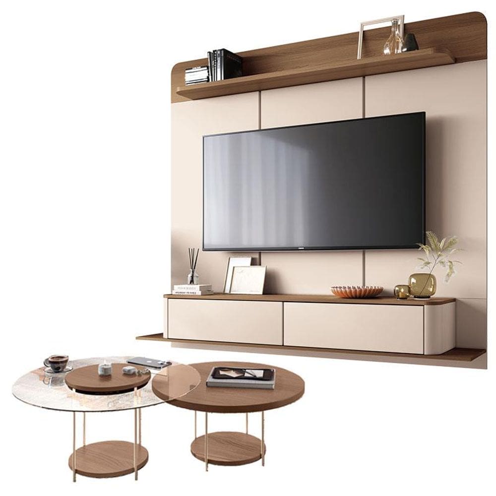 Home Suspenso Galax Castanho Off White e Kit Mesa Sky Castanho- HB Móveis