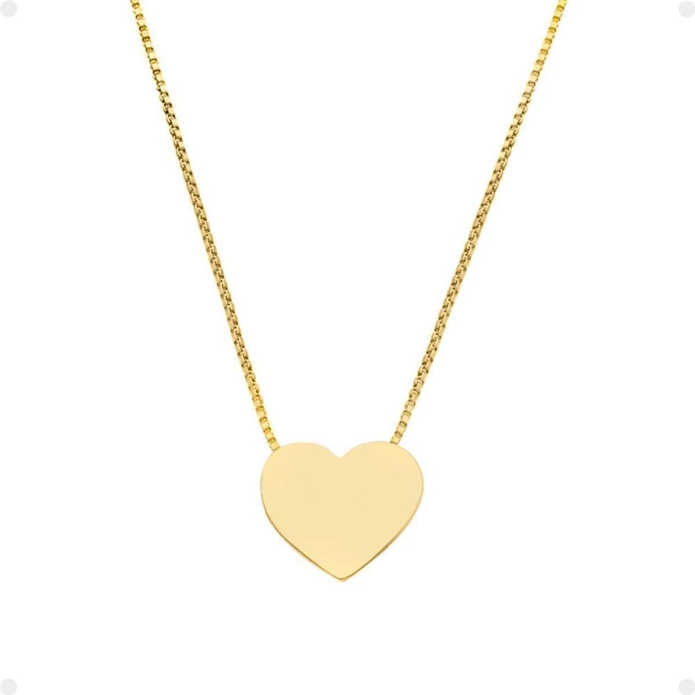 Colar Feminino Aço Inox Banhado Pingente Placa Coração